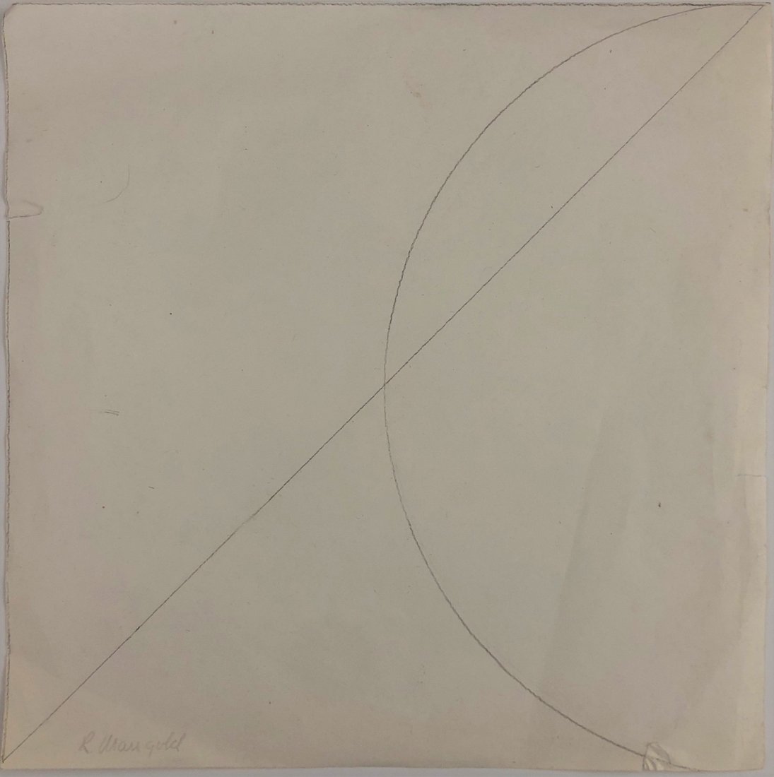 Robert Mangold - Untitled, Pencil Drawing: ROBERT MANGOLD (B. 1937) Untitled, Line with half circle 12" x 12" Signed lower side