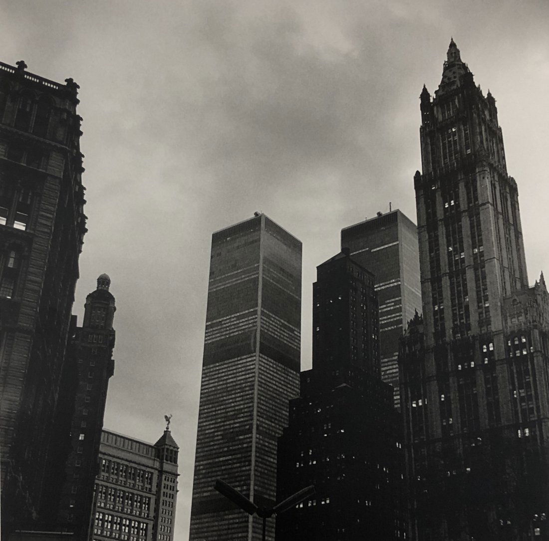 Peter Hujar - World Trade Center at Dusk, 1976: PETER HUJAR (1934-1987) World Trade Center at Dusk, 1976 Photo-litho 8 1/2" x 8 1/2"