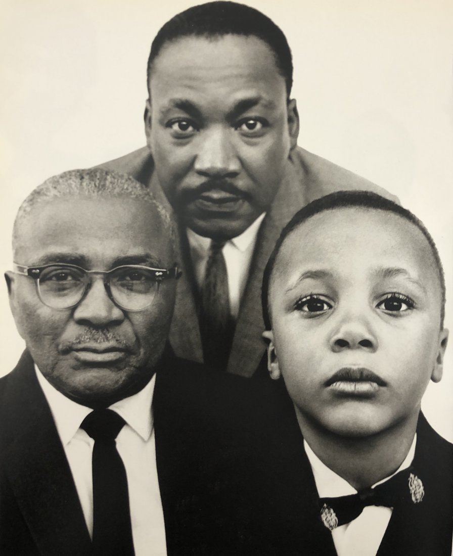 Richard Avedon - Martin Luther King Jr. with family: RICHARD AVEDON (1923-2004) Martin Luther King Jr. with his father and son, Atlanta, Georgia 12" x 10"