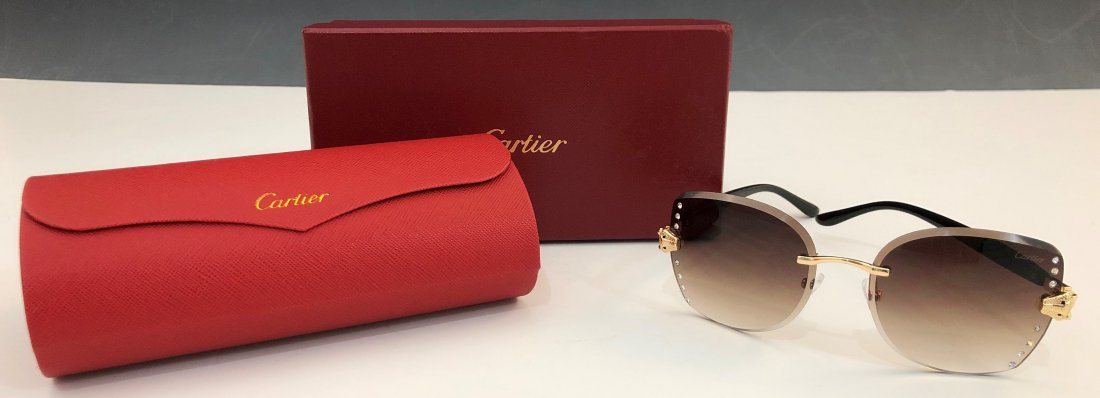 Panthere Sunglasses: Panthere sunglasses with box and cloth, interior stamped lenses with serial number, marked "Made in Italy"
