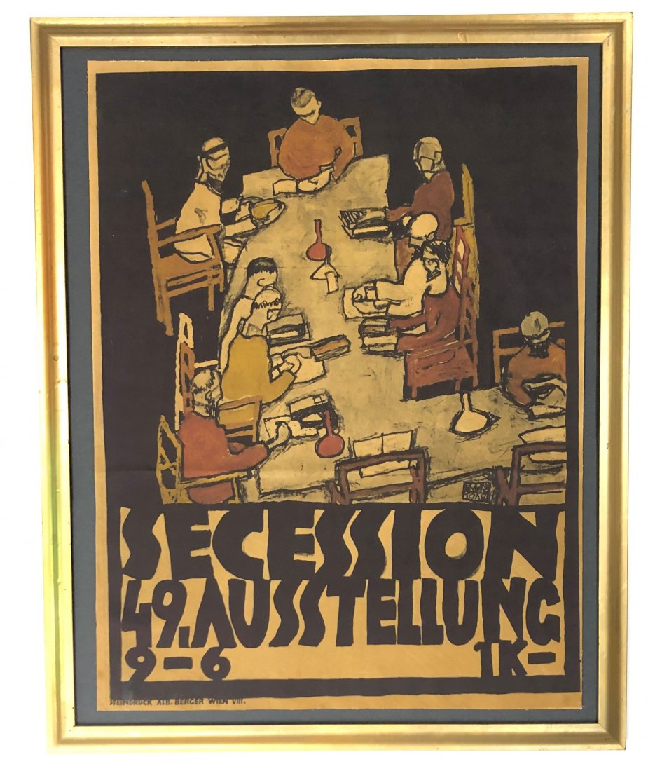 Egon Schiele - Secession 49 Poster: EGON SCHIELE (AUSTRIAN) Secession 49 Offset poster 25 1/4" x 19 1/4" Left side text reading "Steindruck Alb. Berger Wien VIII." Please note: This poster is being sold as being from an unknown printing