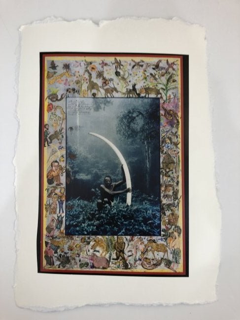Peter Beard - Elui and the tusk, 1962: PETER BEARD (1938-2020) Elui and the tusk, 1962 Photo-litho mounted on deckle edge paper 19" x 13 1/2" sheet; image: 14 1/2" x 10"