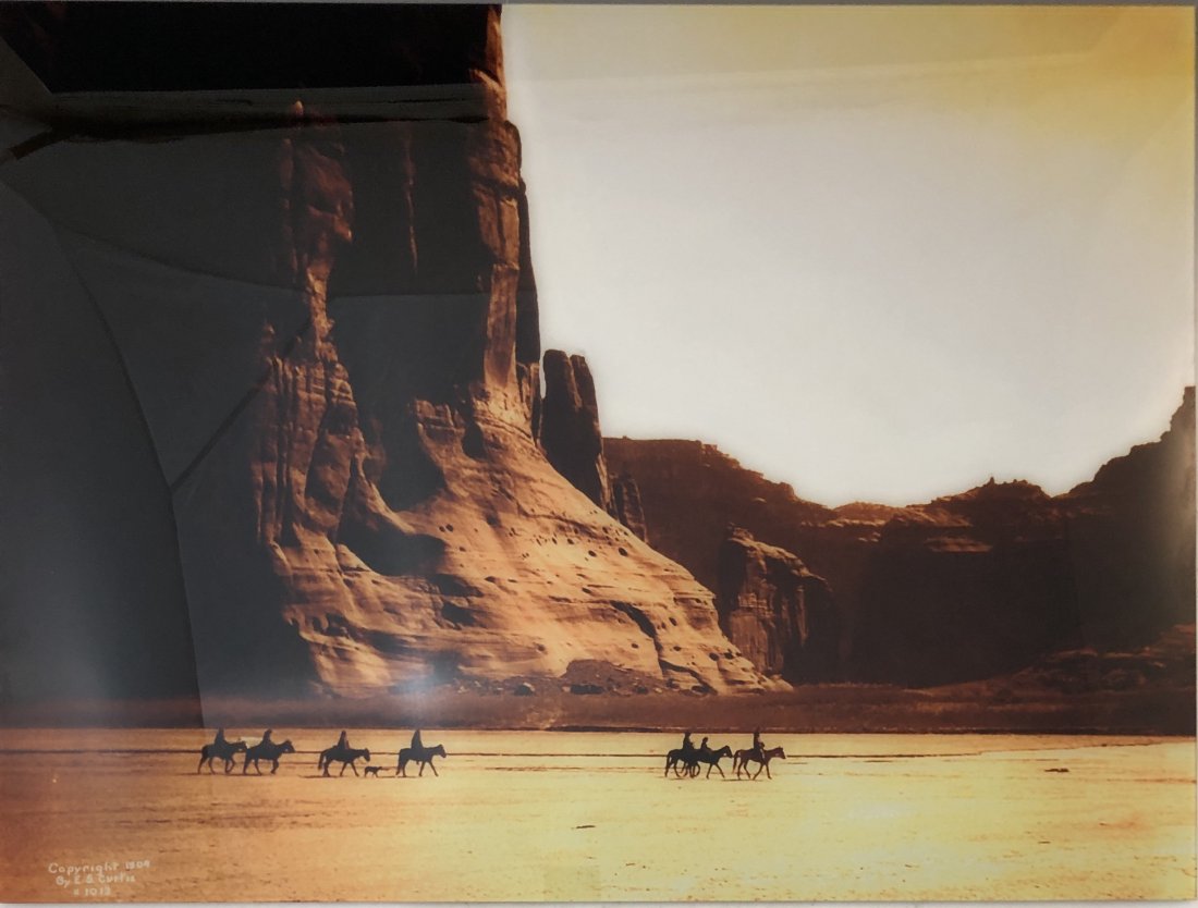 Edward Curtis Goldtone Glass Photograph (Canyon): EDWARD CURTIS (1868-1952) Canyon de Chelly, 1904 Goldtone Orotone Glass Plate, printed later 21 1/2" x 28 3/4" glass size Signed with copyright to left side "Copyright 1904 - By E.S. Curtis"