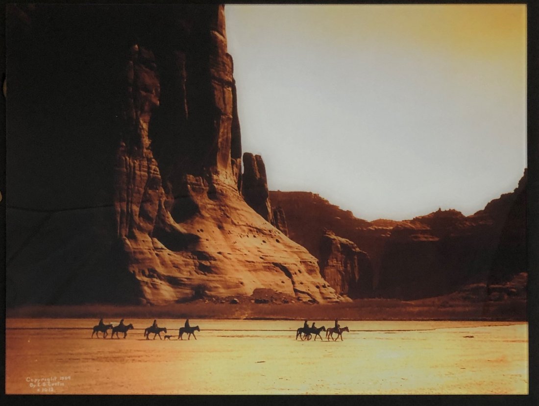 Edward Curtis Goldtone Glass Photograph (Canyon): EDWARD CURTIS (1868-1952) Canyon de Chelly, 1904 Goldtone Orotone Glass Plate, printed later 10 3/4" x 14 3/8" glass size Signed with copyright to left side "Copyright 1904 - By E.S. Curtis"