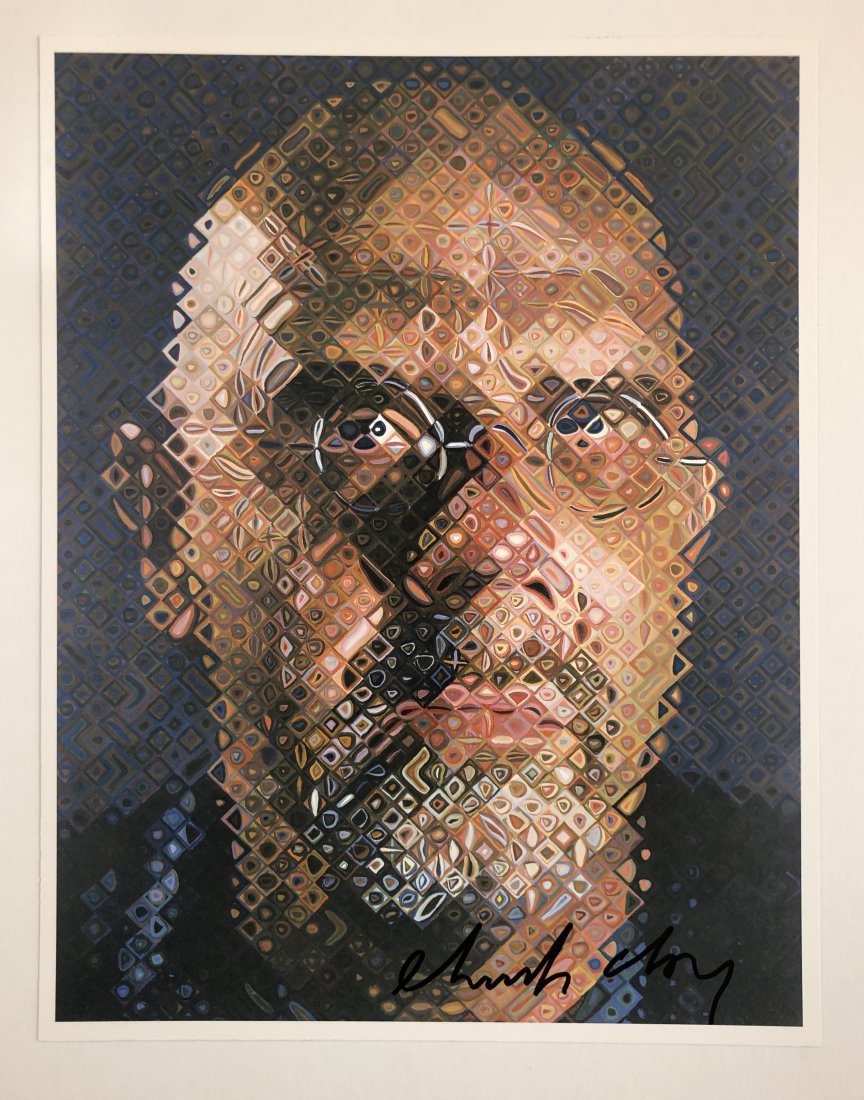 Chuck Close - Portrait, Hand Signed: CHUCK CLOSE (B. 1940) Portrait Photo-litho 13" x 10" Signed lower right side in ink