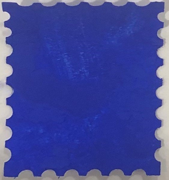 Yves Klein - YKB Pigment Stamp: YVES KLEIN (1928-1962) YKB Postal Stamp Pigment on stamp Pigment directly from artist's studio, gifted from Ms. Klein to an ex-museum staff member in Cologne, c. 1994/1995. The loose pigment was later