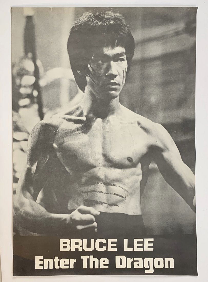 Bruce Lee - Enter the Dragon Poster (Hand Signed): BRUCE LEE (1940-1973) Poster in black and white Enter the Dragon poster advertisement Signed lower right side in pencil 18" x 25" Private estate; collection of Herb Jackson who was a personal of Frien