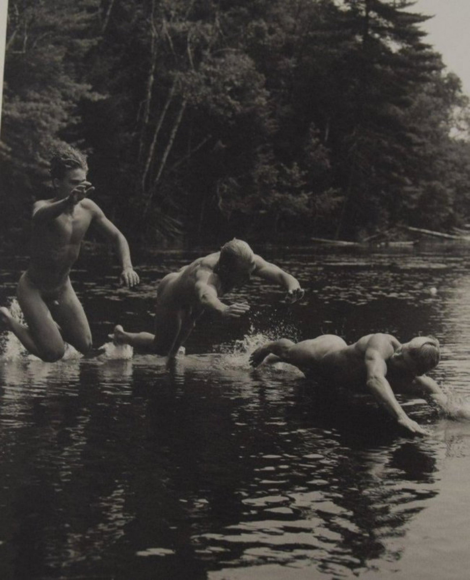 Bruce Weber - Damon, Jason and Christian, 1989: BRUCE WEBER (b. 1946) Damon, Jason and Christian, St. Regis River, Adirondack Park, 1989 Sheet-fed gravure c. 1990 Printed in United States of America 9 3/8" x 7 1/4"