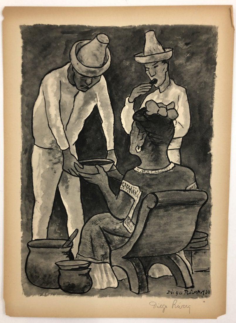 Diego Rivera - Collotype (Hand Signed) mid 20th c.: DIEGO RIVERA (1886-1957) Collotype on paper Printed c. mid 20th century 17 1/2" x 12 1/2" Hand signed in black lower side