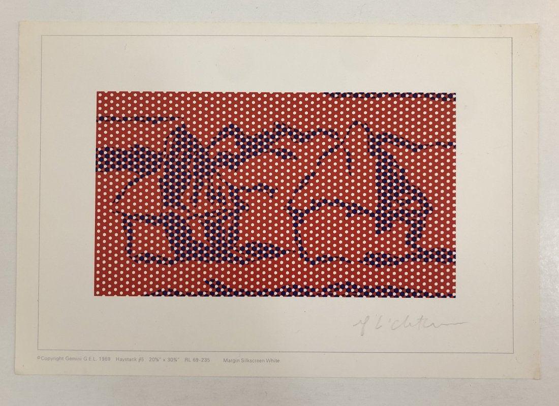 Roy Lichtenstein - Haystack #5 Signed (Gemini G.E.L.): ROY LICHTENSTEIN (1923-1997) Haystack #5 Offset lithograph in colors 9 1/4" x 6 1/4" Signed in pencil lower right side Publisher: Gemini G.E.L., Los Angeles, California, c. 1969 with copyright to left