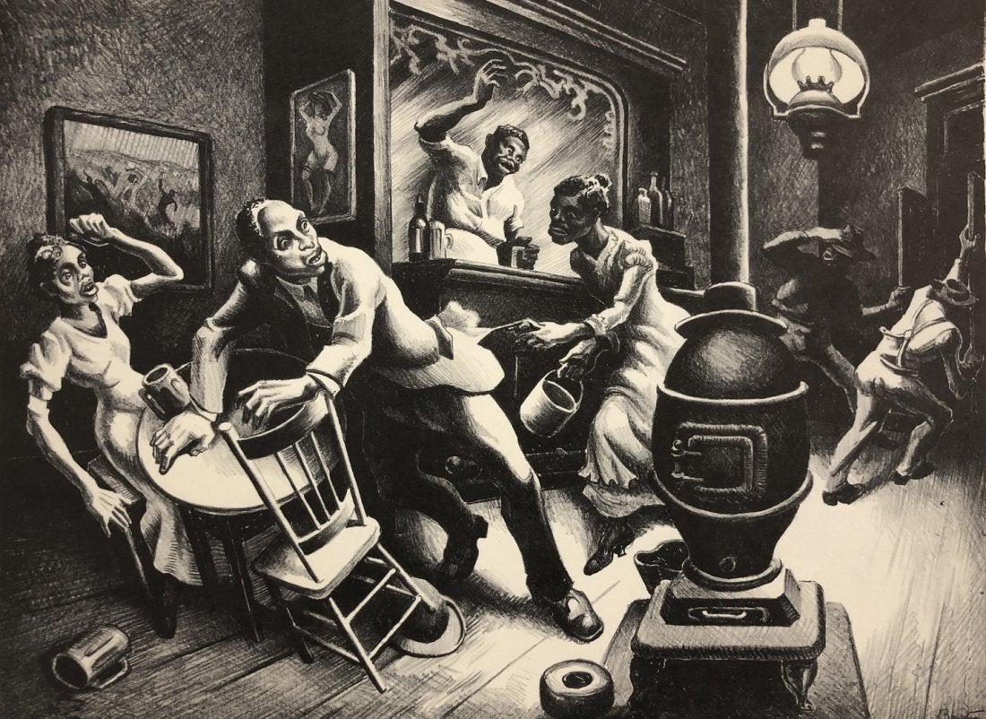 Thomas Hart Benton - Frankie & Johnny Offset Lithograph: THOMAS HART BENTON (1889-1975) Frankie & Johnny Offset lithograph on paper 7 1/2" x 10 1/2" Printed circa first half 20th c. Signed in the plate lower right side