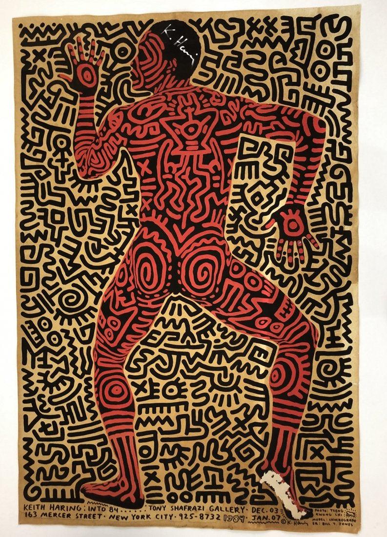 Keith haring Tony Shafrazi Poster (Hand Signed): KEITH HARING (1958-1990) Tony Shafrazi Gallery Poster (35" x 23") signed in silver pen at top