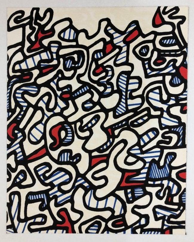 Jean DuBuffet Screenprint c. 1967: JEAN DUBUFFET (1901-1985) Untitled Screenprint in colors 10 1/2" x 8 3/8" Edition: Limited edition c. 1967 Publisher: Ã‰ditions Jeanne Bucher, Paris, Galerie Beyeler, Basel Printer: La Ruche, Paris