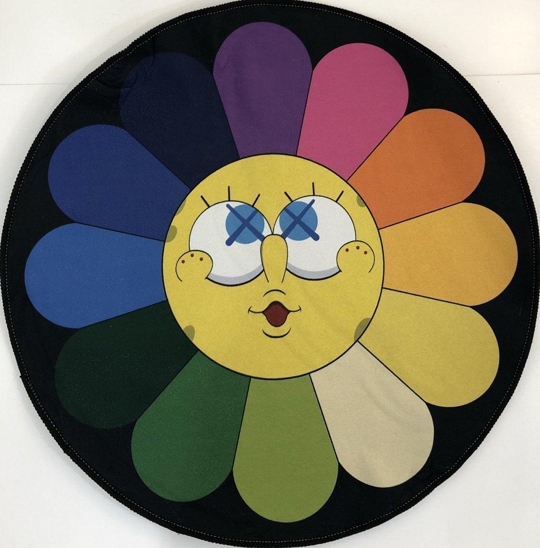 Murakami Kaws Spongebob Flower Art Rug: Contemporary art design rug; 31"