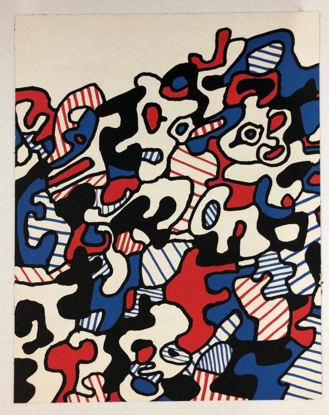 Jean DuBuffet Screenprint c. 1967: JEAN DUBUFFET (1901-1985) Untitled Screenprint in colors 10 1/2" x 8 3/8" Edition: Limited edition circa 1967 Publisher: Ã‰ditions Jeanne Bucher, Paris, Galerie Beyeler, Basel Printer: La Ruche, Pa