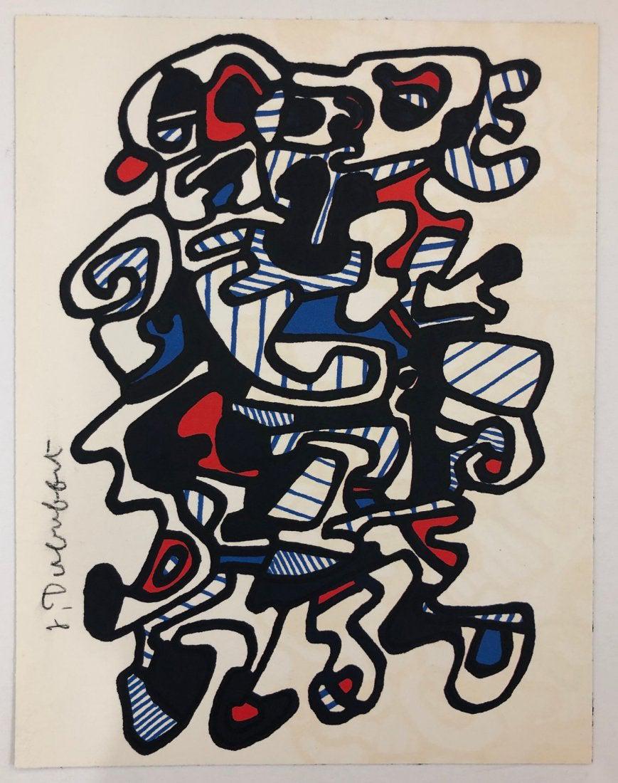 Jean DuBuffet Screenprint c. 1967, Pencil Signed: JEAN DUBUFFET (1901-1985) Untitled Screenprint in colors 10 1/2" x 8 3/8" Pencil signed towards left side Edition: Limited edition c. 1967 Publisher: Ã‰ditions Jeanne Bucher, Paris, Galerie Beyeler