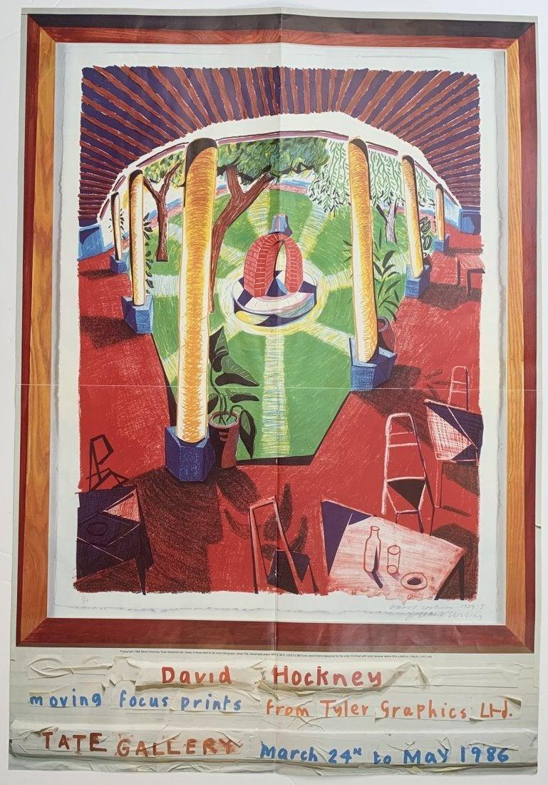David Hockney - Tate Gallery Poster 1986 Pencil Signed: DAVID HOCKNEY (B. 1937) "David Hockney - moving focus prints from Tyler Graphics Ltd - Tate Gallery - March 24th to May 1986" Poster in colors 32" x 22" Signed in pencil lower right side