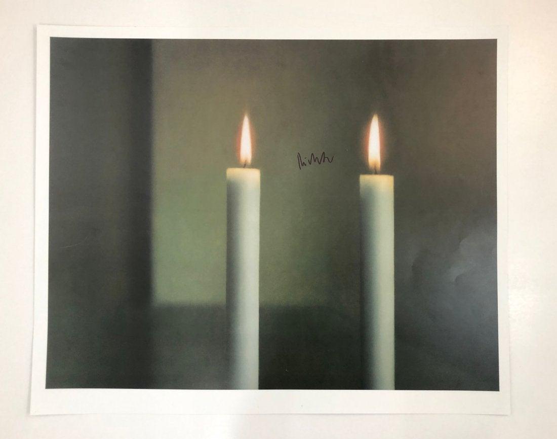 Gerhard Richter - Two Candles, Hand Signed: GERHARD RICHTER (B. 1932) Two Candles Offset lithograph in colors 20" x 25" Signed in black ink towards top middle