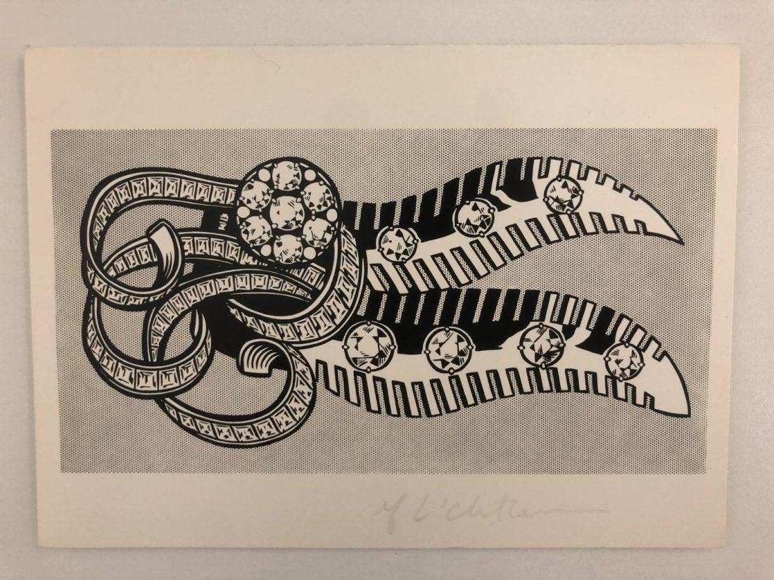 Roy Lichtenstein - Large Jewels, Pencil Signed: ROY LICHTENSTEIN (1923-1997) Large Jewels Offset lithograph on paper (fold-out card) 5" x 7 closed; open: 7" x 10" Signed lower side in pencil