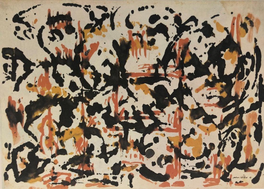 Jackson Pollock - Untitled, Silkscreen: JACKSON POLLOCK (1912-1956) Untitled Silkscreen on paper Printed circa mid 20th c. 6 1/2 x 9"