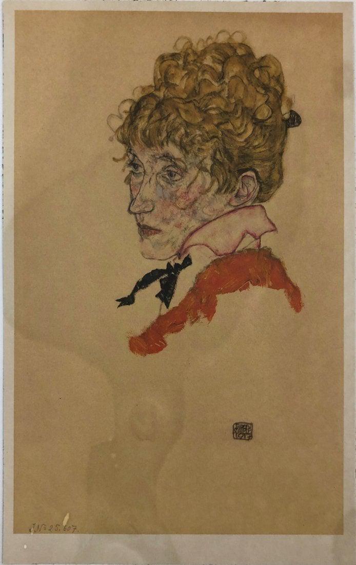 Egon Schiele - Portrait of a Woman Vintage Lithograph: EGON SCHIELE (1890-1918) Portrait of a Woman Offset lithograph in colors 12" x 7 3/4"