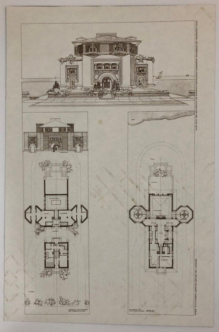 Frank Lloyd Wright - Floorplan Lithograph: FRANK LLOYD WRIGHT (1867-1959) Floorplan lithograph 14" x 9"