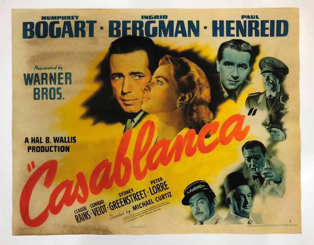 Casablanca Movie Poster (Bogart, Bergman, Henreid): CASABLANCA Vintage movie poster titled "Casablanca" starring Humphery Bogart, Ingrid Bergman, Paul Henreid 21 1/2" x 27 3/8" Unknown edition and printing date