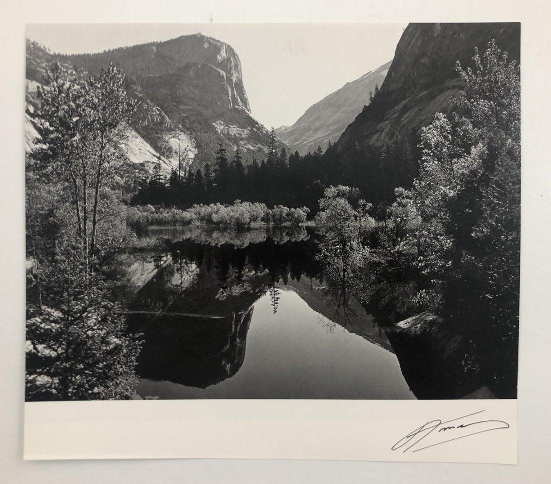 Ansel Adams - Mirror Lake, Yosemite (Hand Signed): ANSEL ADAMS (1902-1984) Mirror Lake, Yosemite Photo-litho 9 3/4" x 11" Signed lower right side in ink