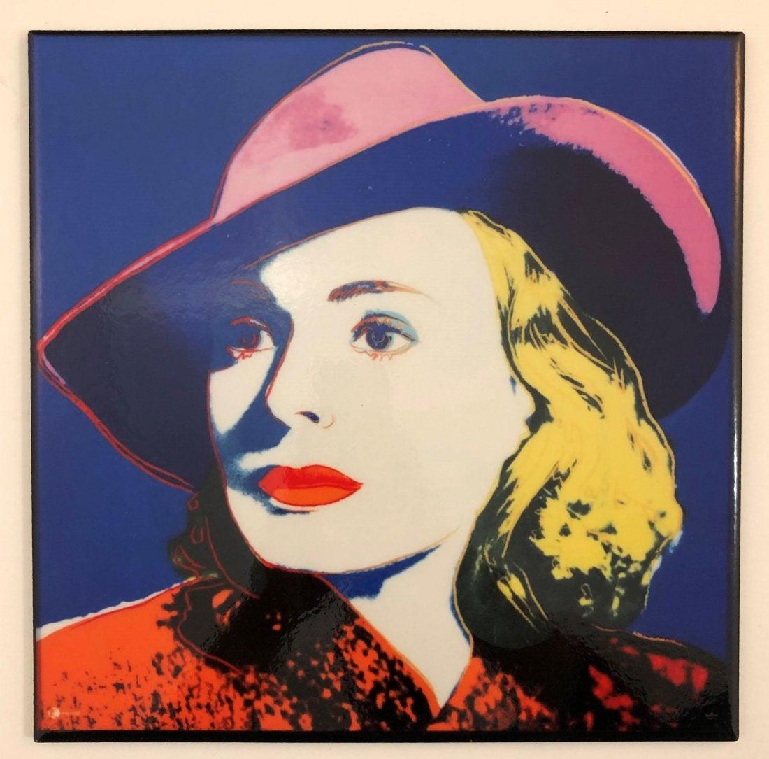 Andy Warhol Rosenthal Art Ceramic Tile: ANDY WARHOL (1928-1987) Ingrid Bergman Ceramic tile 11 5/8" x 11 5/8" Marked to lower left and right sides