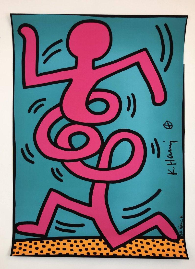 Keith Haring - Untitled (Figure), Signed Colored Print: KEITH HARING (1958-1990) Untitled (Figure) Colored offset lithograph 33 1/2" x 24" Signed towards right side in black ink