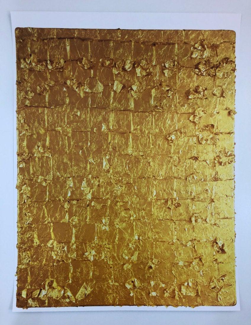 Yves Klein - Untitled, Colored Offset Lithograph: YVES KLEIN (1928-1962) Untitled (Gold) Offset lithograph in colors on heavy paper 29" x 22"