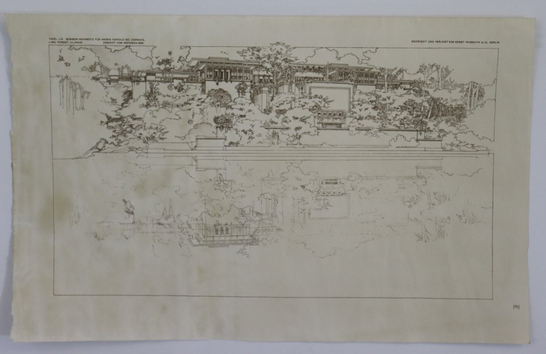 Frank Lloyd Wright - Floorplan Lithograph: FRANK LLOYD WRIGHT (1867-1959) Floorplan lithograph 14" x 9"