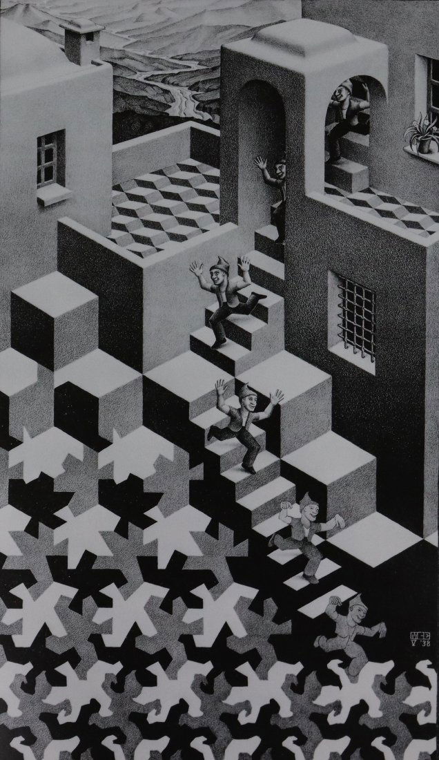 M.C. Escher - Cycle, Offset Lithograph: M.C. ESCHER (1898-1972) Cycle Offset lithograph on paper Printed c. second half of 20th c. 14 1/2" x 8 1/2"