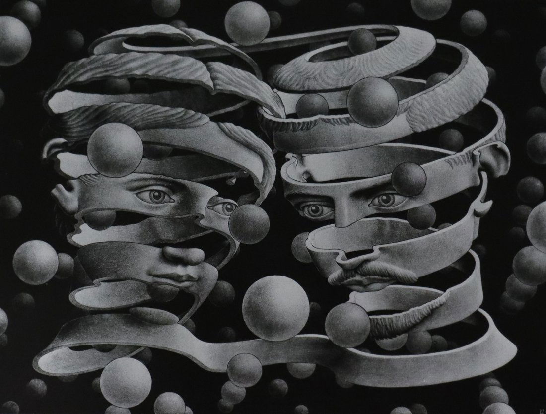 M.C. Escher - Bond of Union, Offset Lithograph: M.C. ESCHER (1898-1972) Bond of Union Offset lithograph on paper Printed c. second half of 20th c. 7 1/2" x 10"