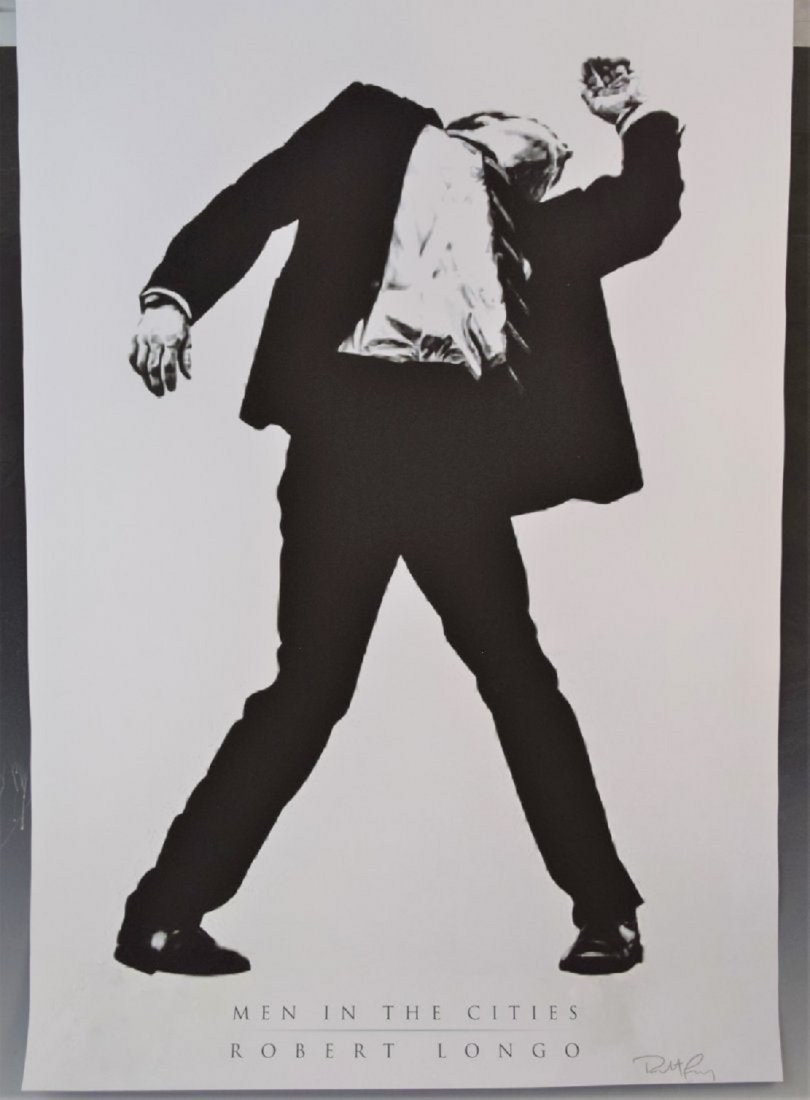 After Robert Longo - Men in Cities Exhibition (Signed): AFTER ROBERT LONGO (AMERICAN) Men in Cities Exhibition poster in black and white 37" x 25" Signed lower side in pencil