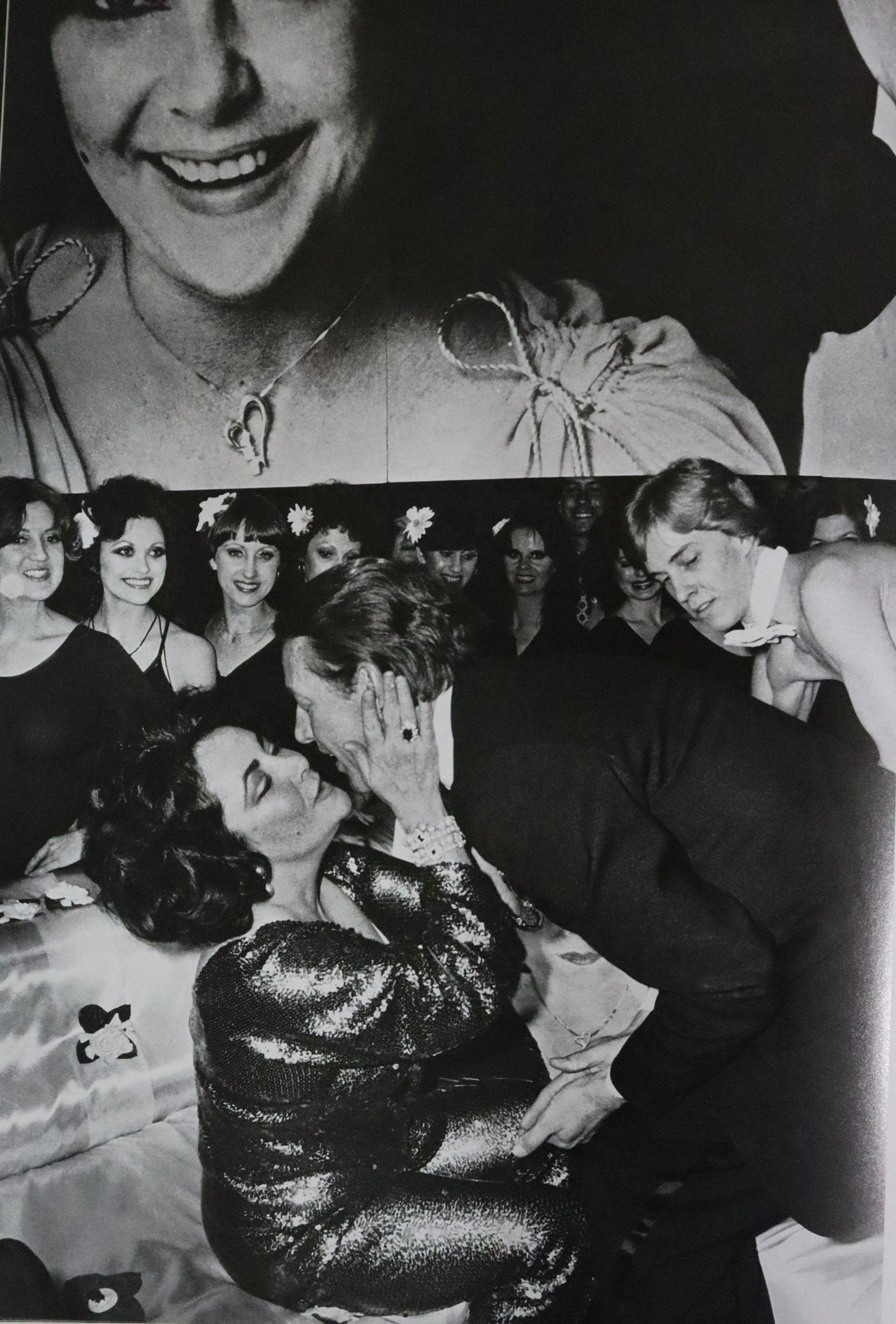 Liz Taylor and Halston, Studio 54, Photo-Litho: UNKNOWN PHOTOGRAPHER Liz Taylor greets Halston with a kiss, Studio 54 Photo-Litho Printed circa late 20th century 13 5/8" x 9 5/8" (Image Size)