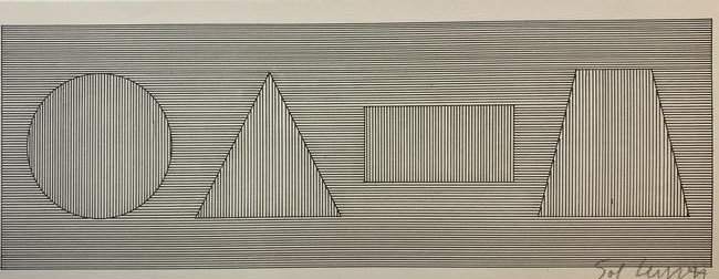Sol Lewitt Circle, Square, Triangle 1980 Hand Signed: SOL LEWITT (1928-2007) Circle, Square, Triangle, Rectangle, 1980 Offset lithograph in black and white 4 1/2" x 12"
