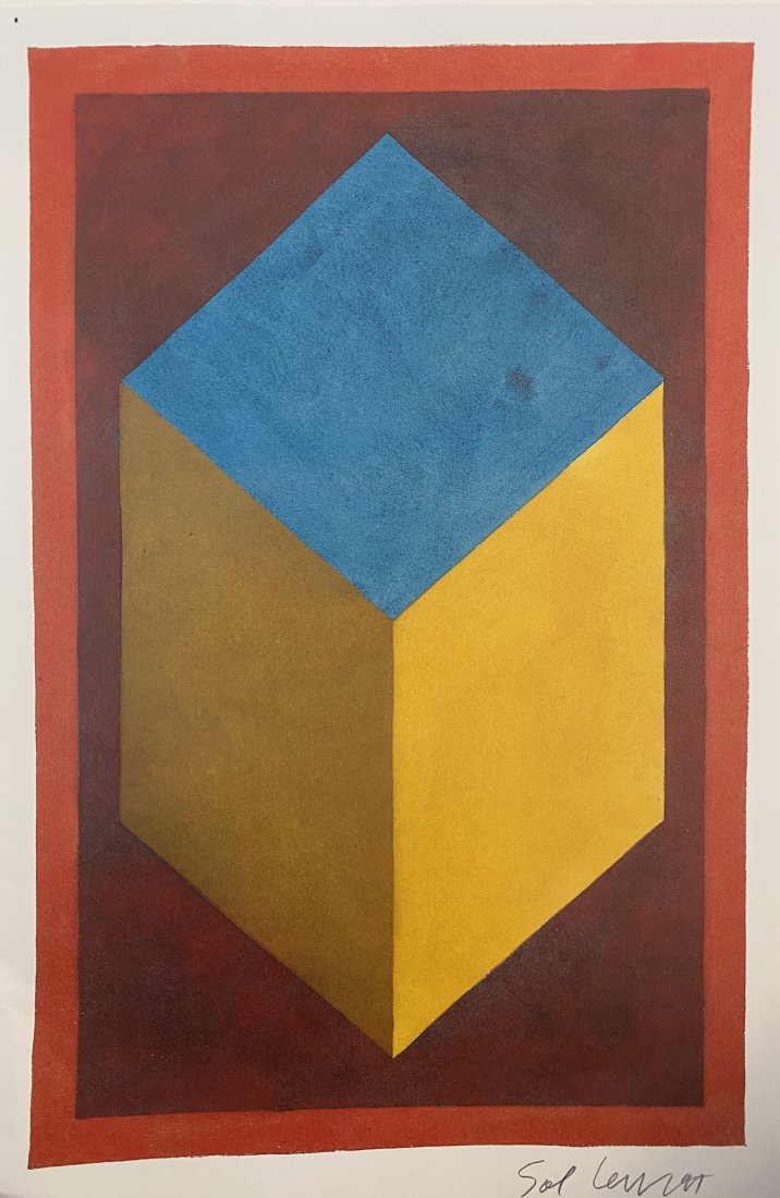 Sol Lewitt Hand Signed Offset Lithograph: SOL LEWITT (1928-2007) Untitled (Geometric) Offset lithograph in colors 12” x 8”