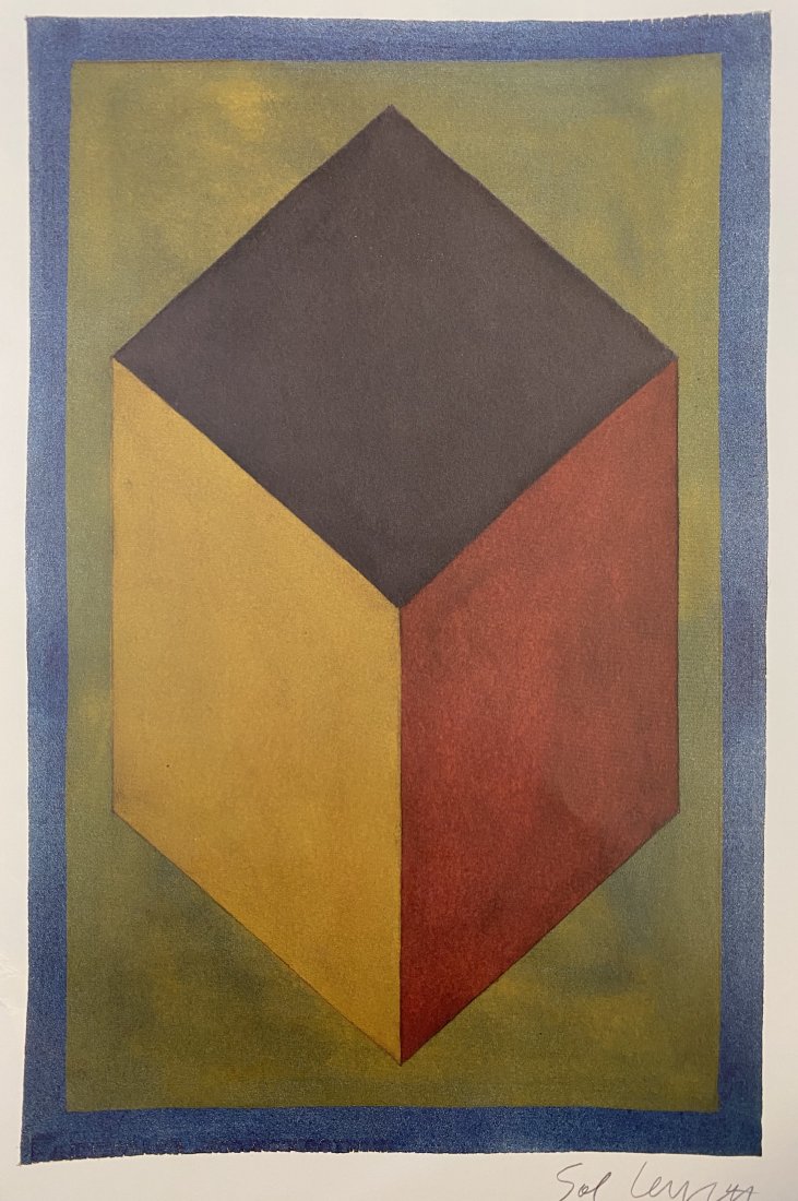 Sol Lewitt Hand Signed Offset Lithograph: SOL LEWITT (1928-2007) Untitled (Geometric) Offset lithograph in colors 12” x 8”
