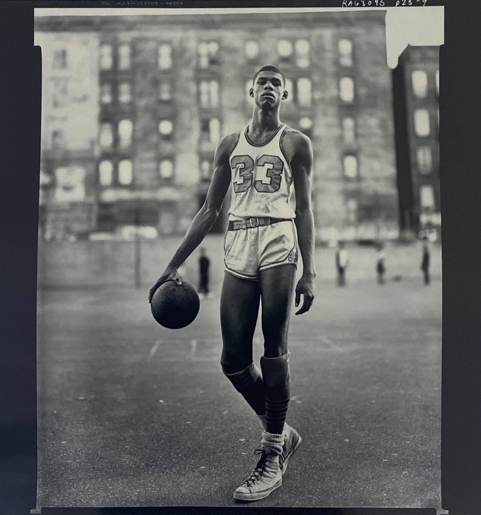 Richard Avedon Lew Alcindor Photograph: RICHARD AVEDON (1923-2004) Lew Alcindor, 61st & Amsterdam Ave, New York Black and white photograph, printed later 20th c. 18" x 15 1/2"