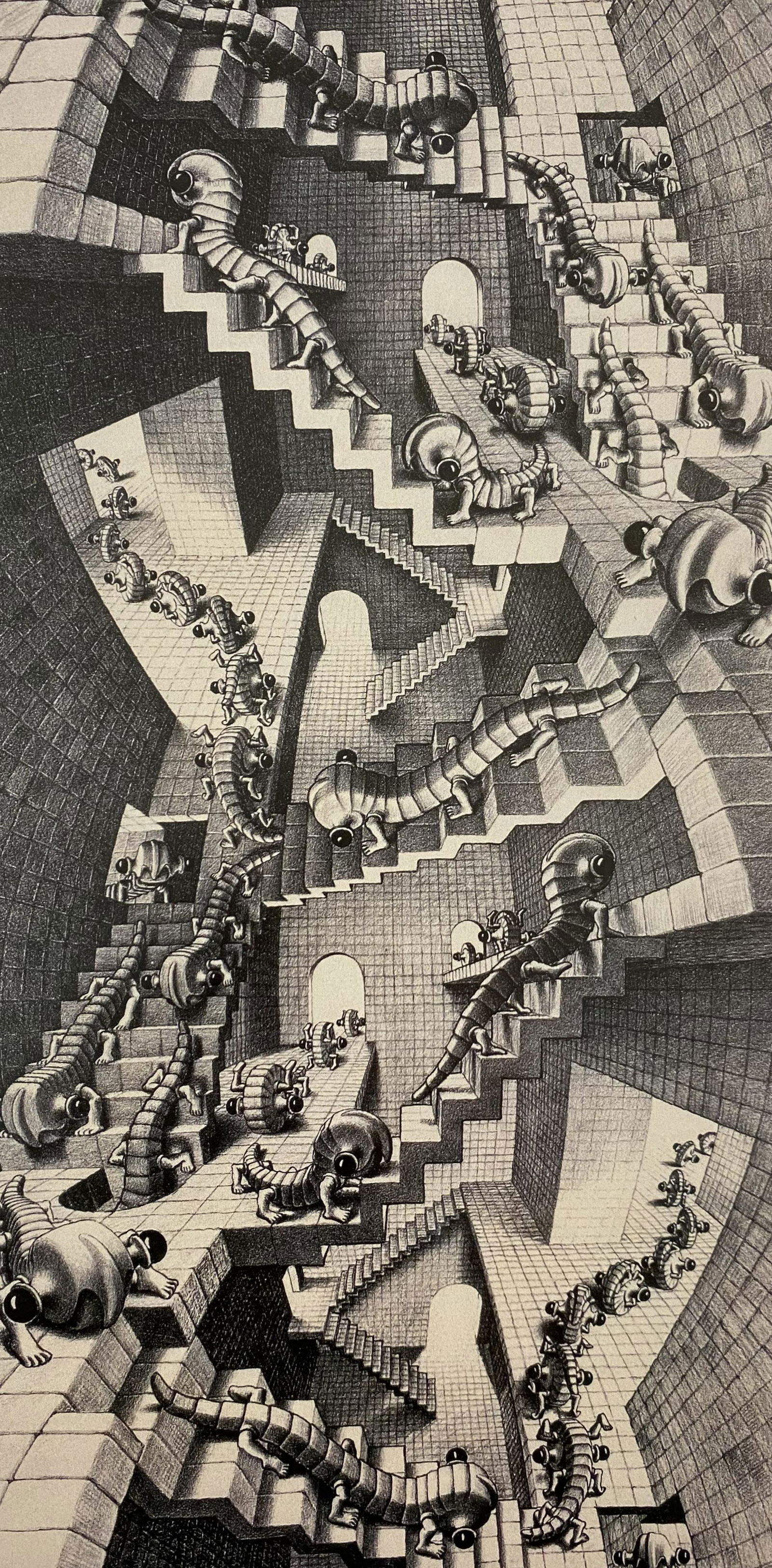 M.C. Escher House of Stairs Offset Lithograph: MAURITS CORNELIS ESCHER "M.C. ESCHER" (1898-1972) House of Stairs Offset lithograph in black and white 14" x 7"