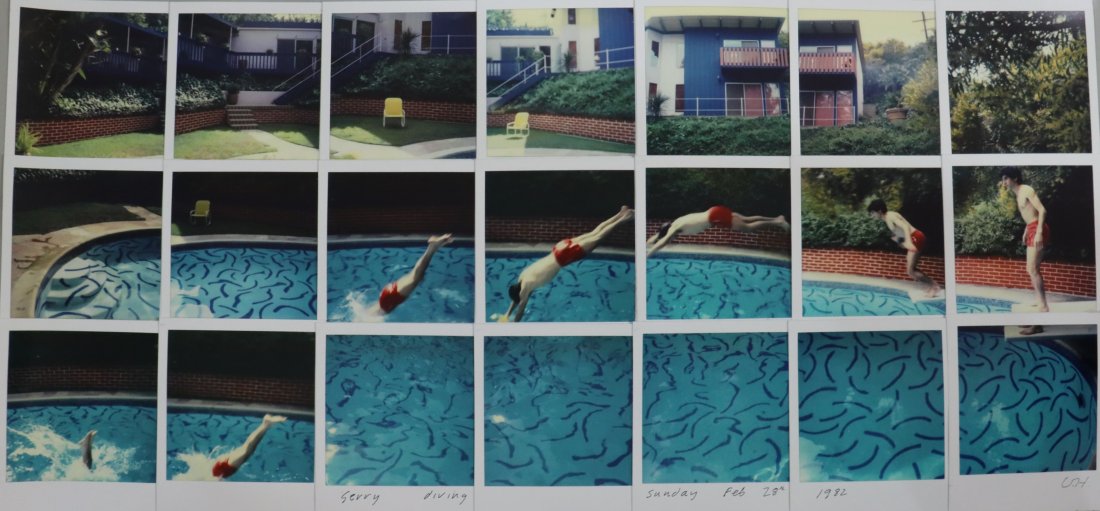 David Hockney Jerry Diving Large Photograph: DAVID HOCKNEY (B. 1937) Jerry Diving Photograph in colors, printed later 16 1/2" x 35 1/2"