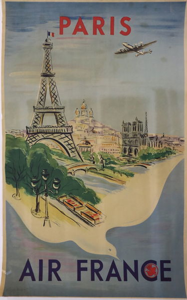 For Auction Air France Paris Travel Poster 0393 On Oct 25 2020 Black River Auction In Nj