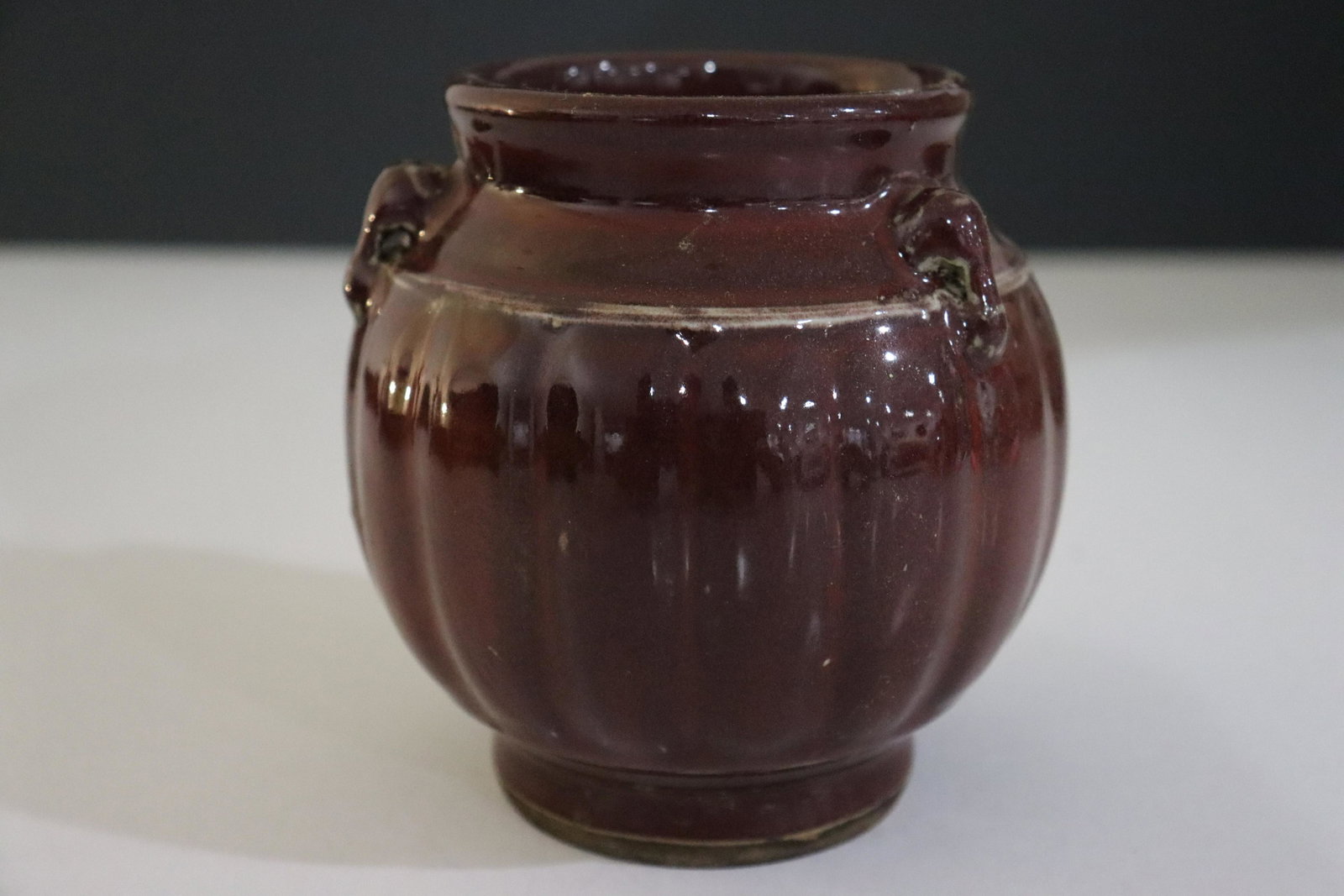Chinese Small Brown Glaze Jar (Christies): height of 5 1/4" x width of 5", character marking to underside and Christie's sticker