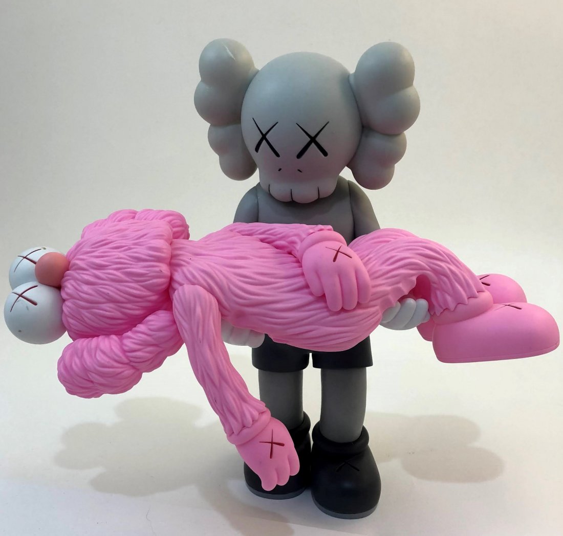 Kaws Gone Gray & Pink Companion 2019: KAWS (B. 1974) Gone Grey and Pink Companion, 2019 Vinyl, cast resin 14" height Underside stamped "MEDICOM TOY CHINA - KAWS 19 GONE"