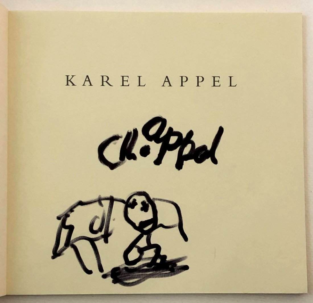 Karel Appel Untitled (Figure) Ink on paper: KAREL APPEL (1921-2006) Untitled Ink on paper 6 ½” x 6 ½” Signed lower side Executed inside a Karel Appel Andre Emmerich Gallery” catalog on front page