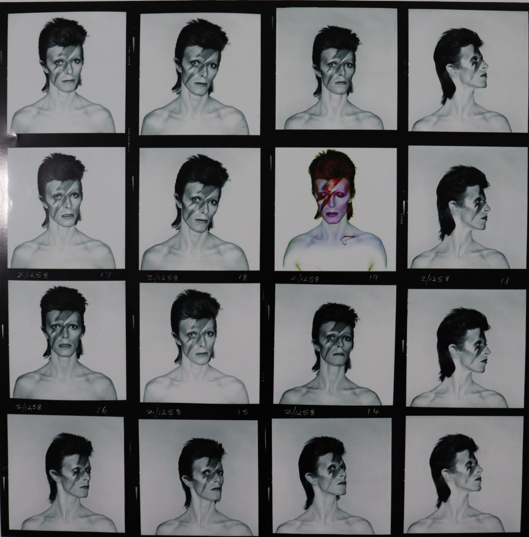 David Bowie Large Photograph (Contact Sheet): DAVID BOWIE Contact sheet Photograph in black and white, printed later 21 3/4" x 21 5/8" (approximate size)