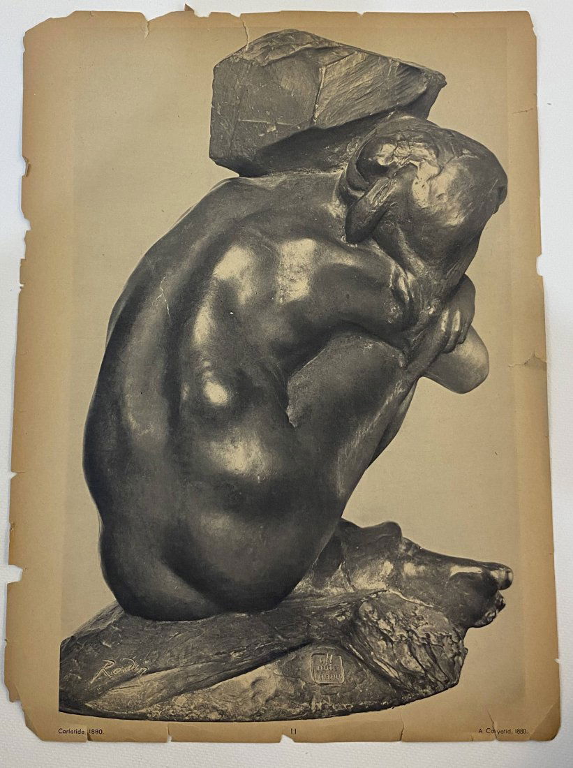 Auguste Rodin (Cariatide) Engraving: AUGUSTE RODIN Cariatide Engraving on paper Printed circa early 20th c. 14" x 10"