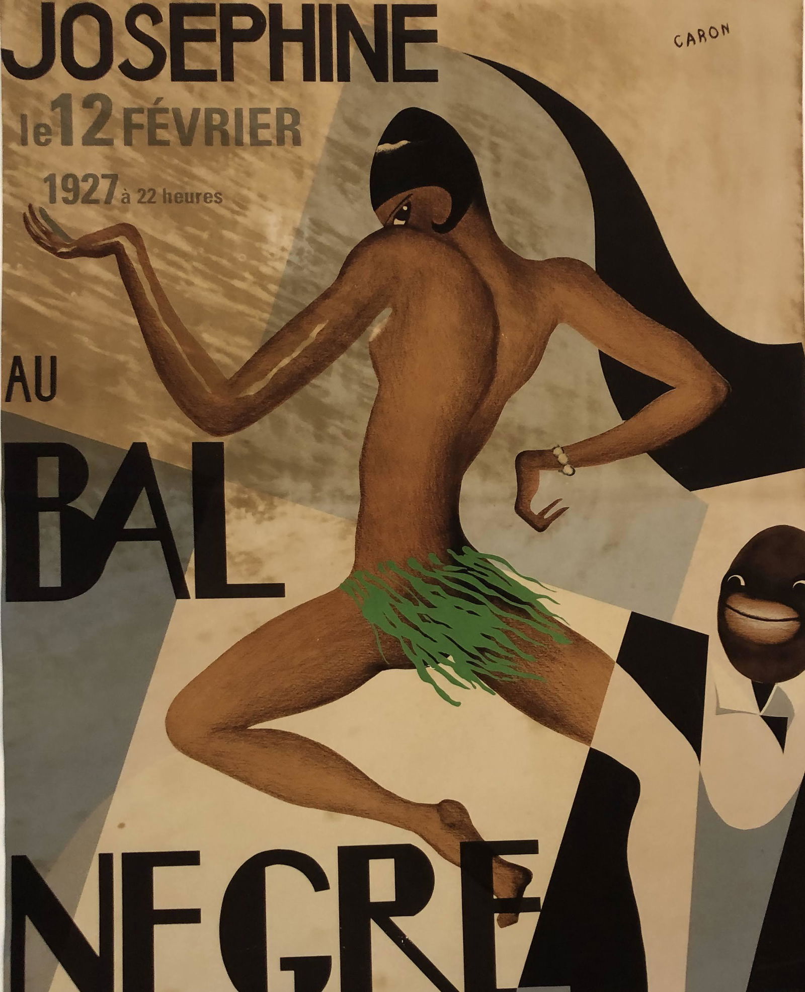Paul Colin Josephine Baker "Bal Negre" Lithograph: Josephine Au Bal Negre" originally designed by Caron ; 16 1/2" x 10 1/2"