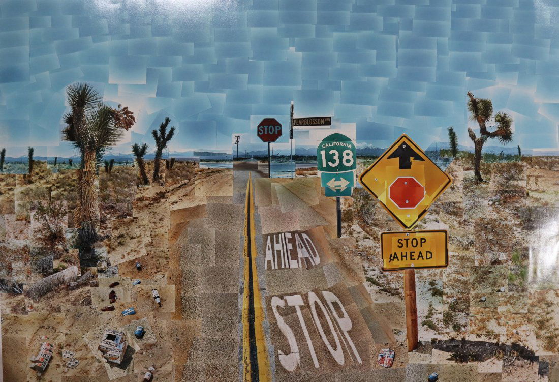 David Hockney - Pearblosson Hwy (Pencil Signed): DAVID HOCKNEY (B. 1937) Pearblossom Highway Offset lithograph in colors 24 1/2" x 35" Signed in pencil lower right